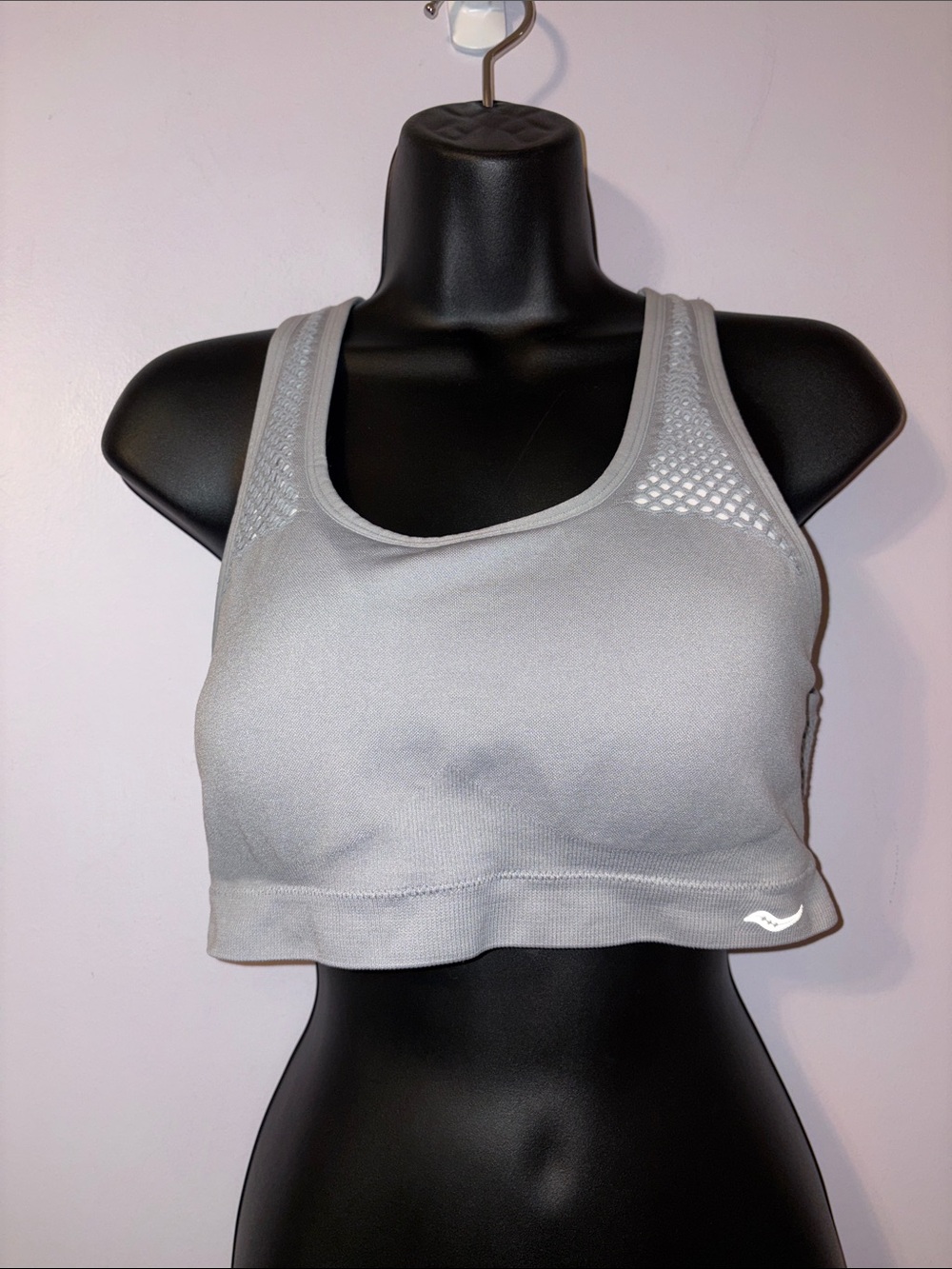 Saucony Gray Racerback Mesh Detail Sports Bra size XL